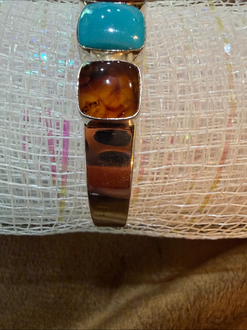Jay King Desert Rose Turquoise & Amber Sterling Silver Cuff Bracelet   21 g-(239 - Picture 3 of 5